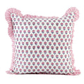 Pink Sapphire Cotton Block Print Ruffle Throw Bed Pillow Covers for Couch, Decorative Couch